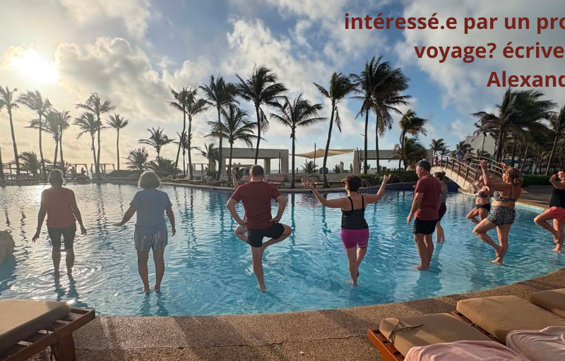 posture de l'arbre dans la piscine au yoga du matin en voyage de yoga mieux-être